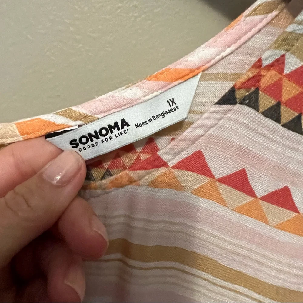 Sonoma women’s plus 1X Geometric Patterned top loose cotton blend summer - Picture 3 of 11